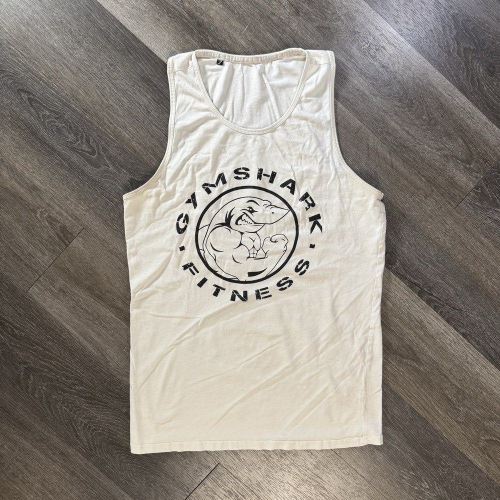 Gymshark Tank Shirt Small Adult White Legacy Drop Arm Pullover Graphic Gym Mens